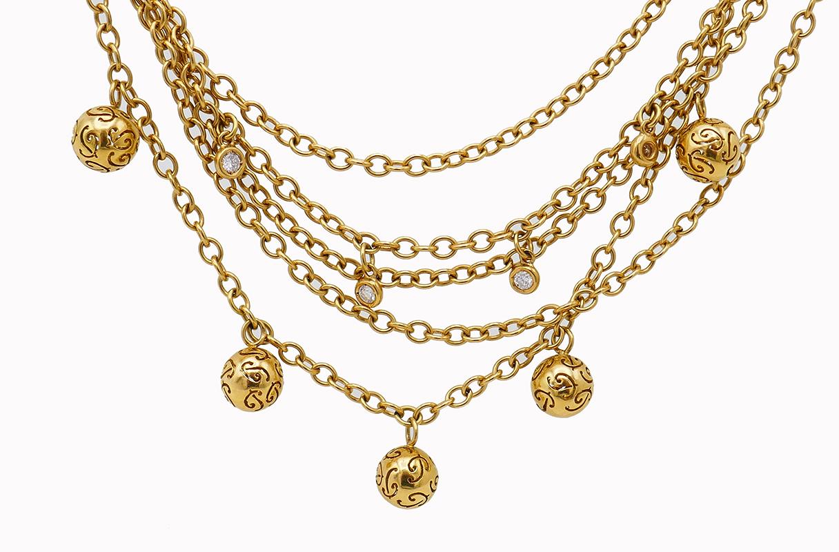 Vintage Poiray Diamond 18k Yellow Gold Chain Necklace French In Good Condition For Sale In Beverly Hills, CA