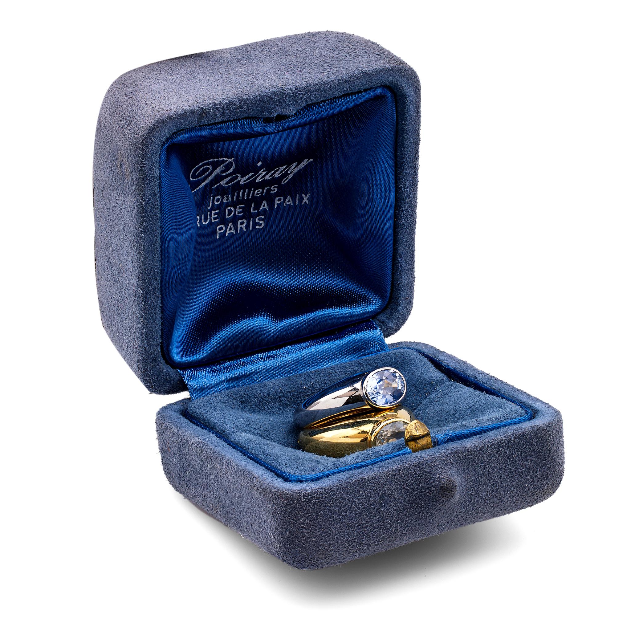 Vintage Poiray Paris Saphir 18k zwei Tone Ring Set für Damen oder Herren
