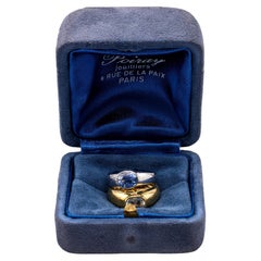 Vintage Poiray Paris Saphir 18k zwei Tone Ring Set