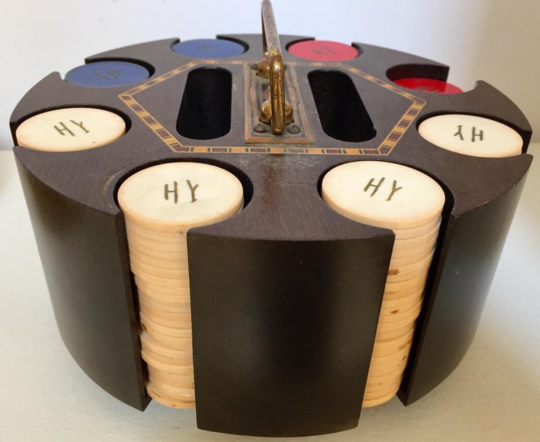 Vintage Poker Chip Carousel Wood Caddy with Cover at 1stDibs