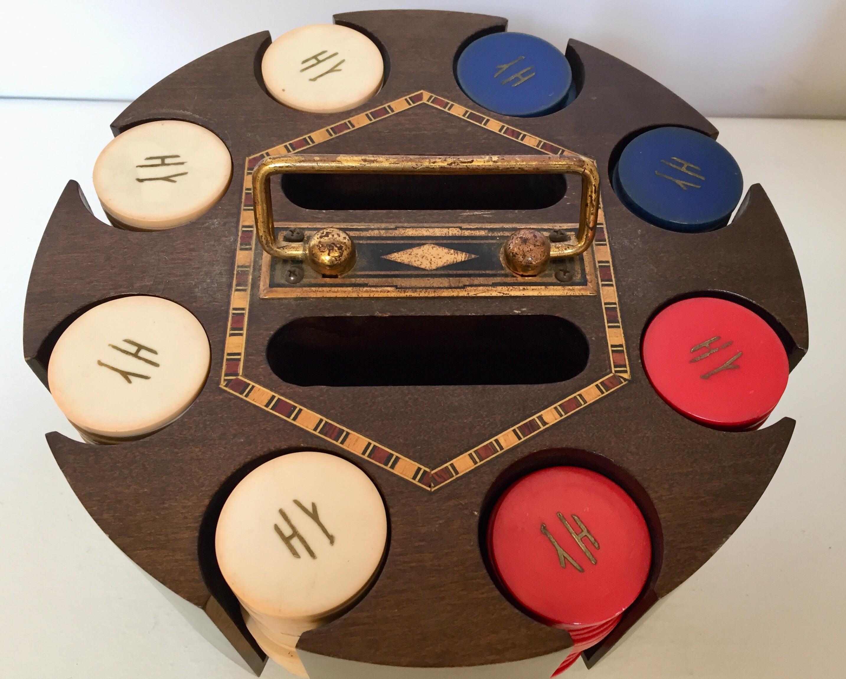 American Vintage Poker Chip Carousel Wood Caddy with Cover
