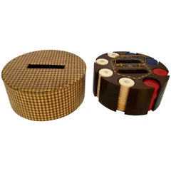 Retro Poker Chip Carousel Wood Caddy with Cover