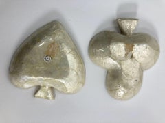 Ensemble de 2 plateaux à appliques sur le thème du poker Capiz en forme de coquillage Club et Spade