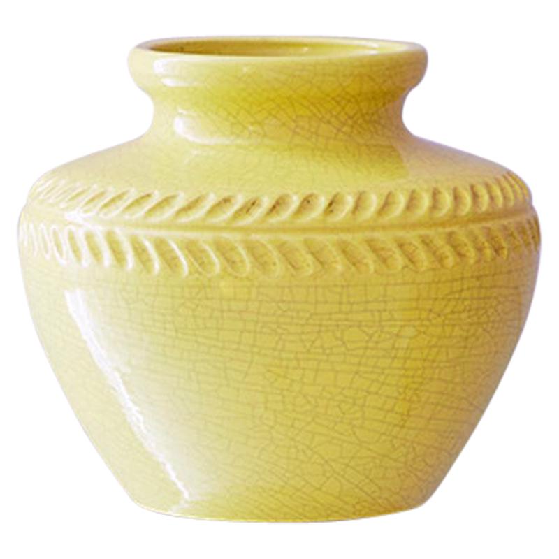 Vintage Pol Chambrost Ceramic Vase in Yellow Craquelé Gaze, France, 1960s