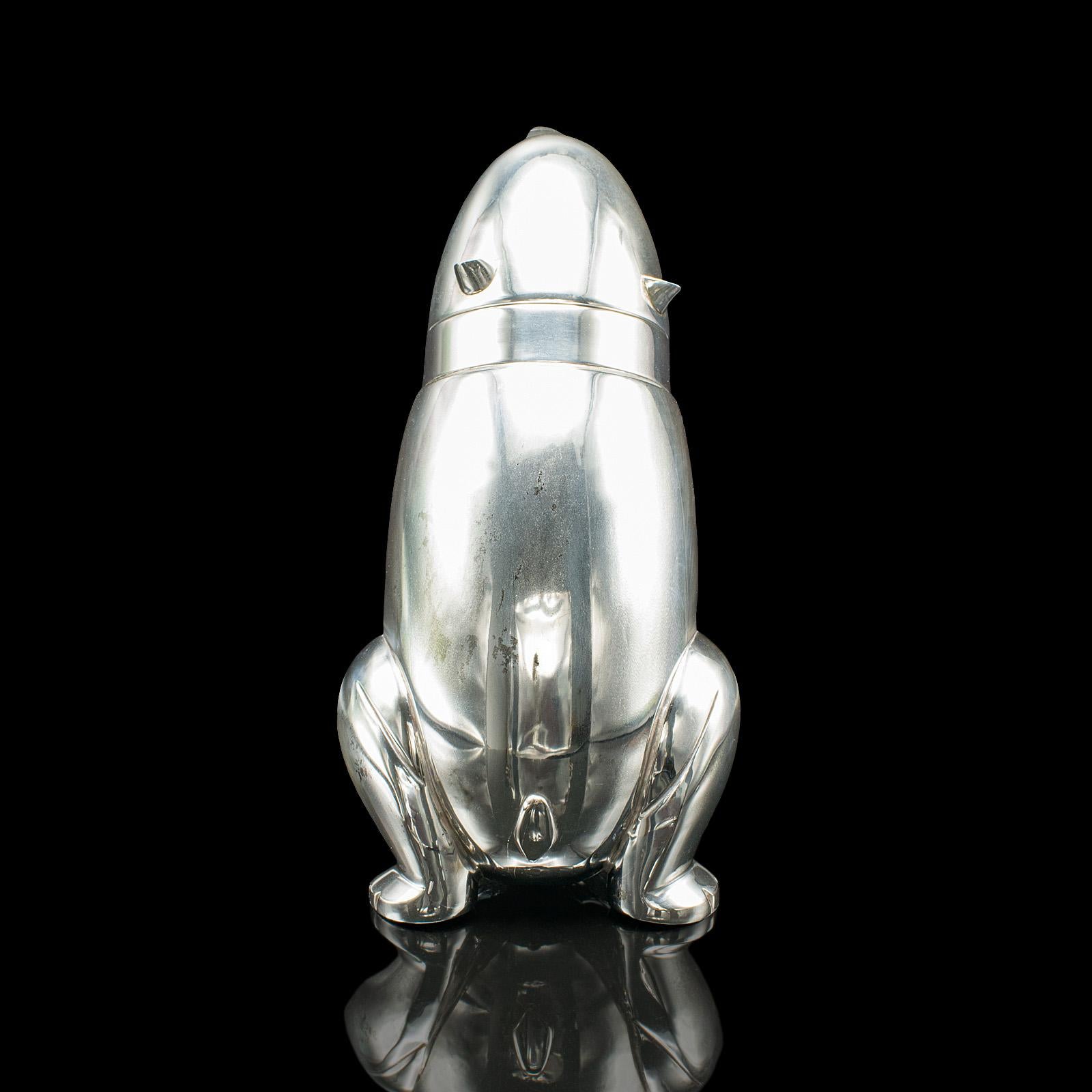 Vintage Polar Bear Cocktail Shaker, American, Silver Plate, Bar