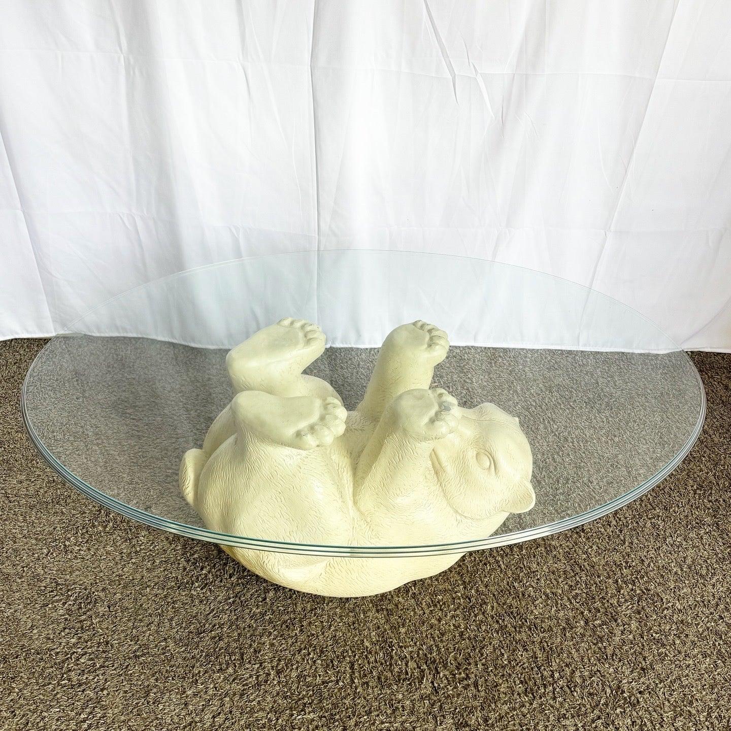 Ovaler Vintage-Couchtisch Polar Bear mit Glasplatte von Lane im Angebot 5