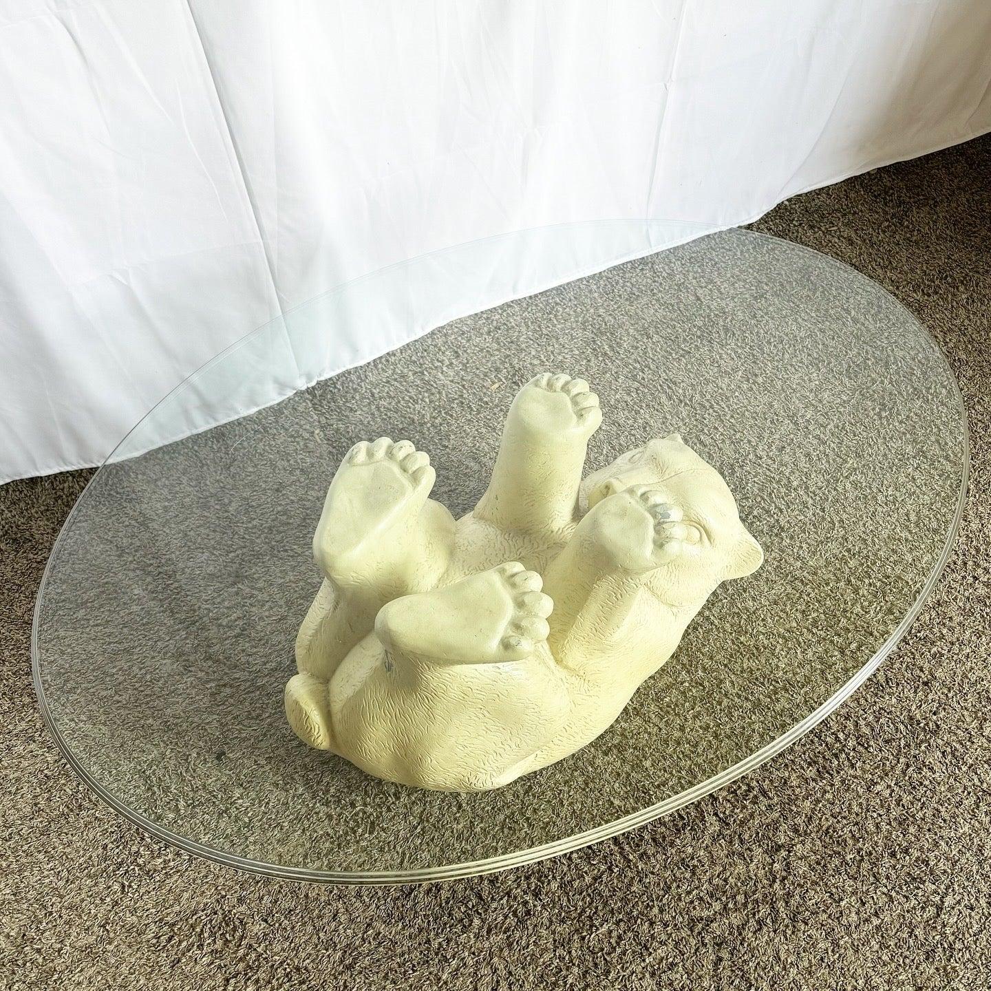 Ovaler Vintage-Couchtisch Polar Bear mit Glasplatte von Lane im Angebot 6