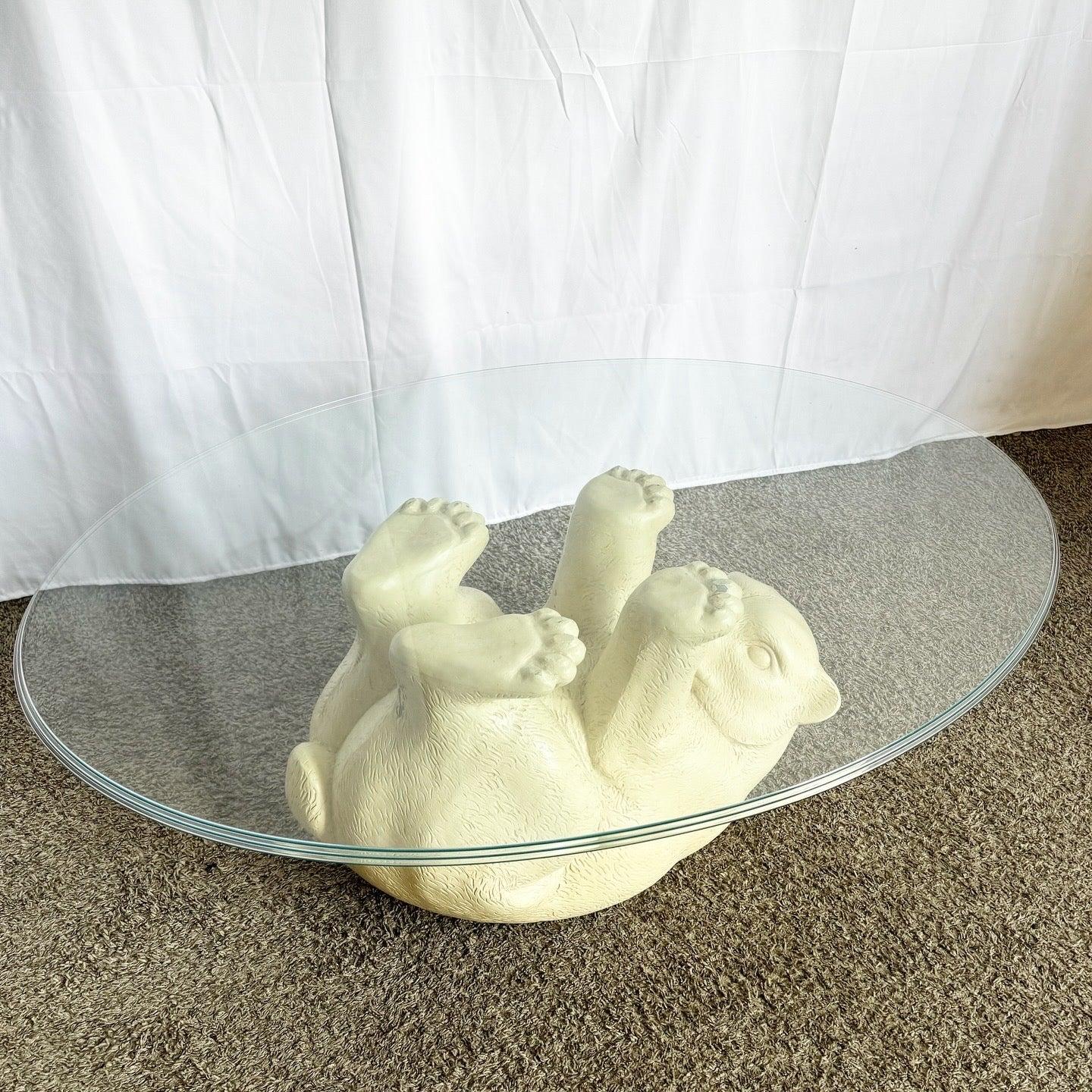 Ovaler Vintage-Couchtisch Polar Bear mit Glasplatte von Lane im Angebot 3