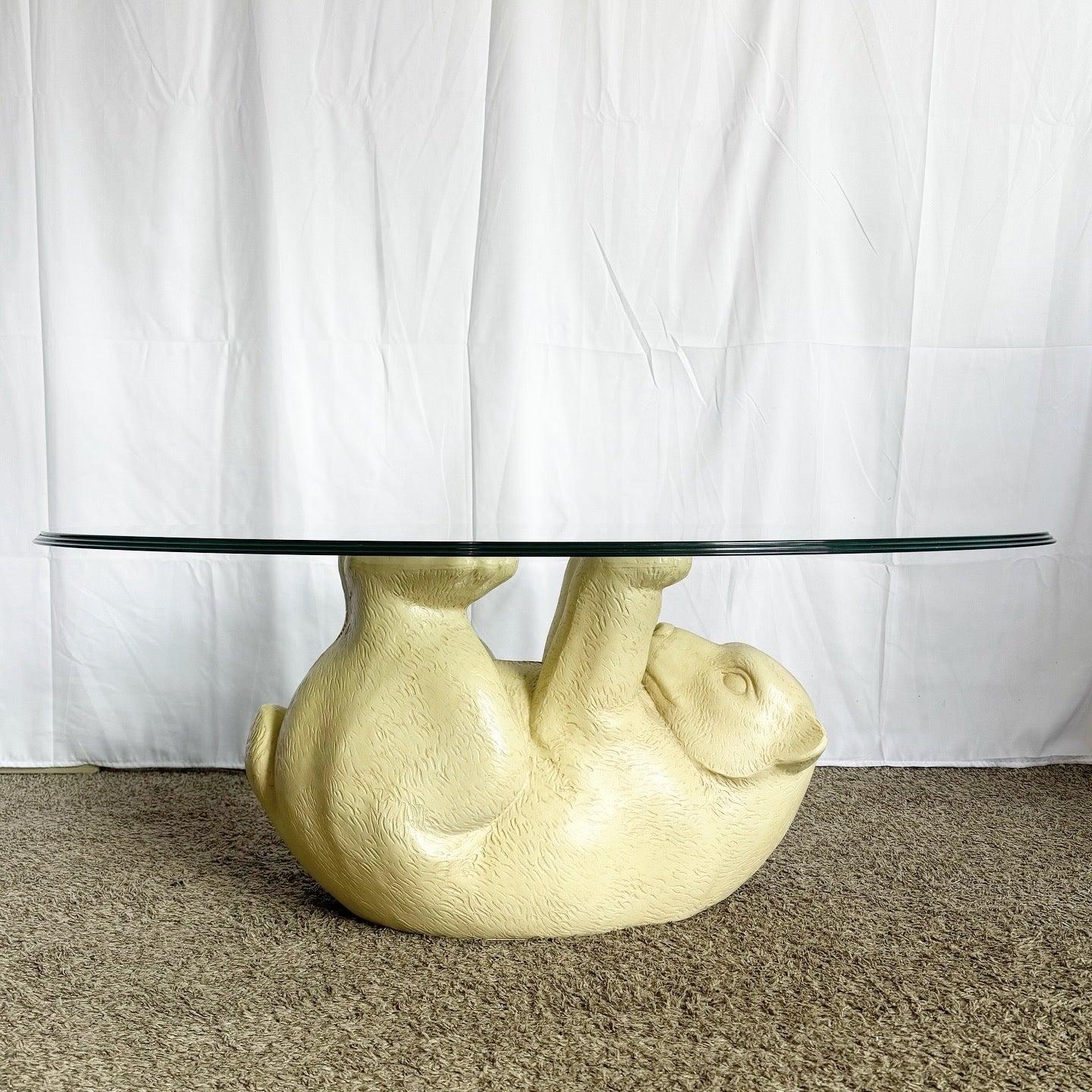 Ovaler Vintage-Couchtisch Polar Bear mit Glasplatte von Lane im Angebot 4