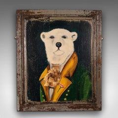 Portrait d'ours polaire vintage, anglais, huile, pin victorien, art anthropomorphe