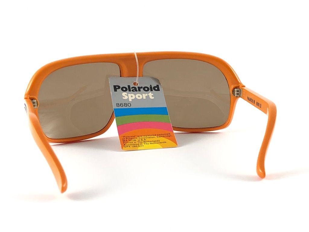 Polaroid 8680 lunettes de soleil vintage orange style aviateur, fabriquées en France, années 1980 en vente 3