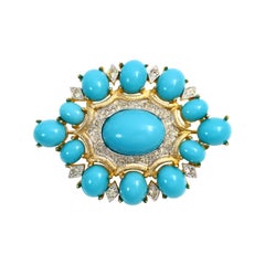 Broche vintage en diamants et fausse turquoise de Polcini Circa Vintage 1980