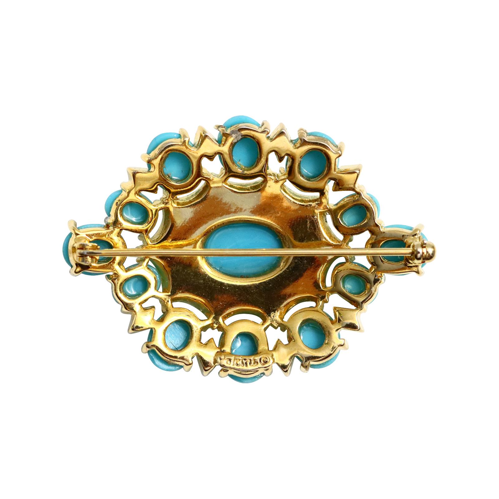 Vintage Polcini Diamante with Faux Turquoise Brooch Circa 1980s For Sale 1