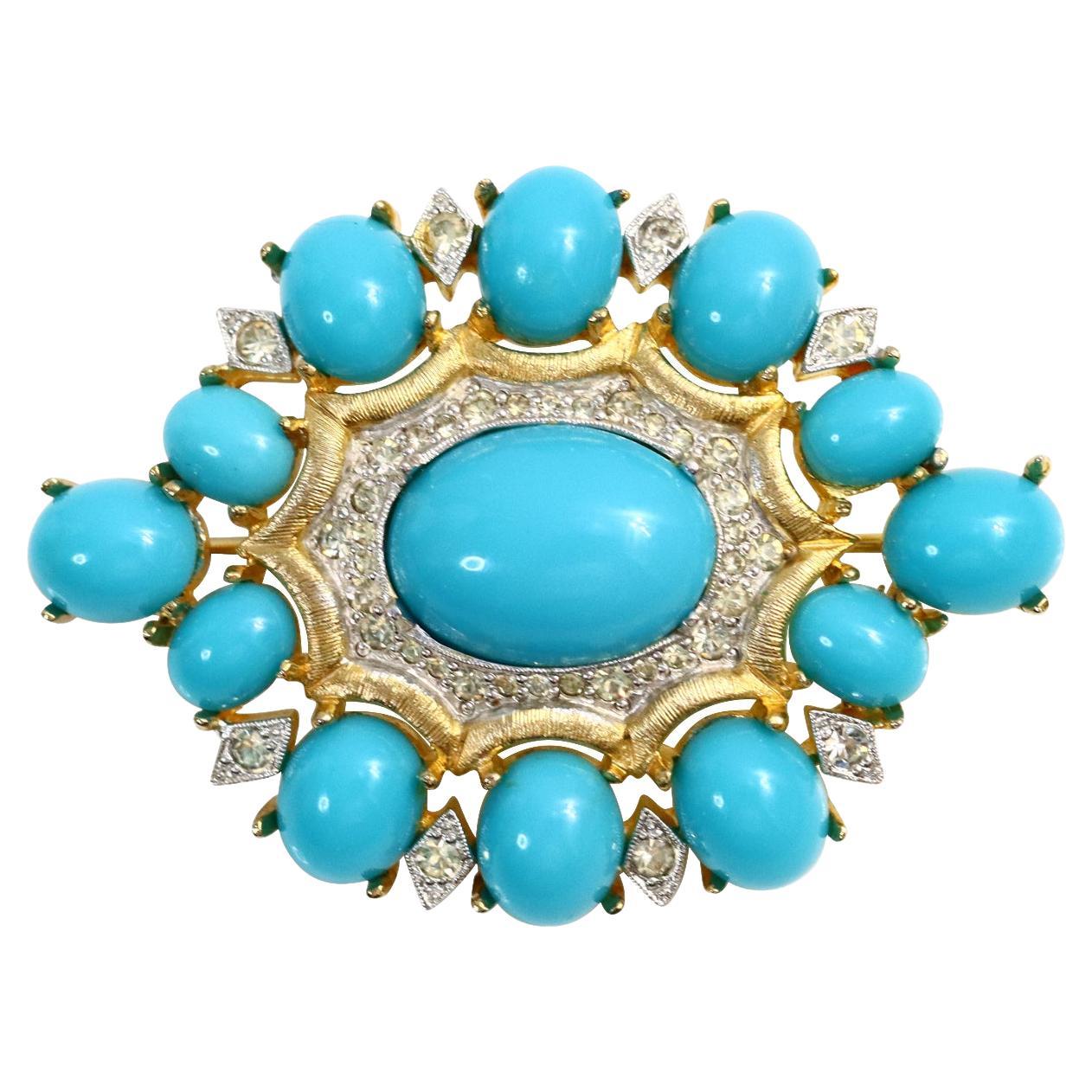 Vintage Polcini Diamante with Faux Turquoise Brooch Circa 1980s