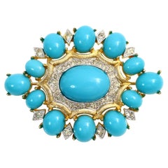 Vintage Polcini Diamante with Faux Turquoise Brooch Circa 1980s
