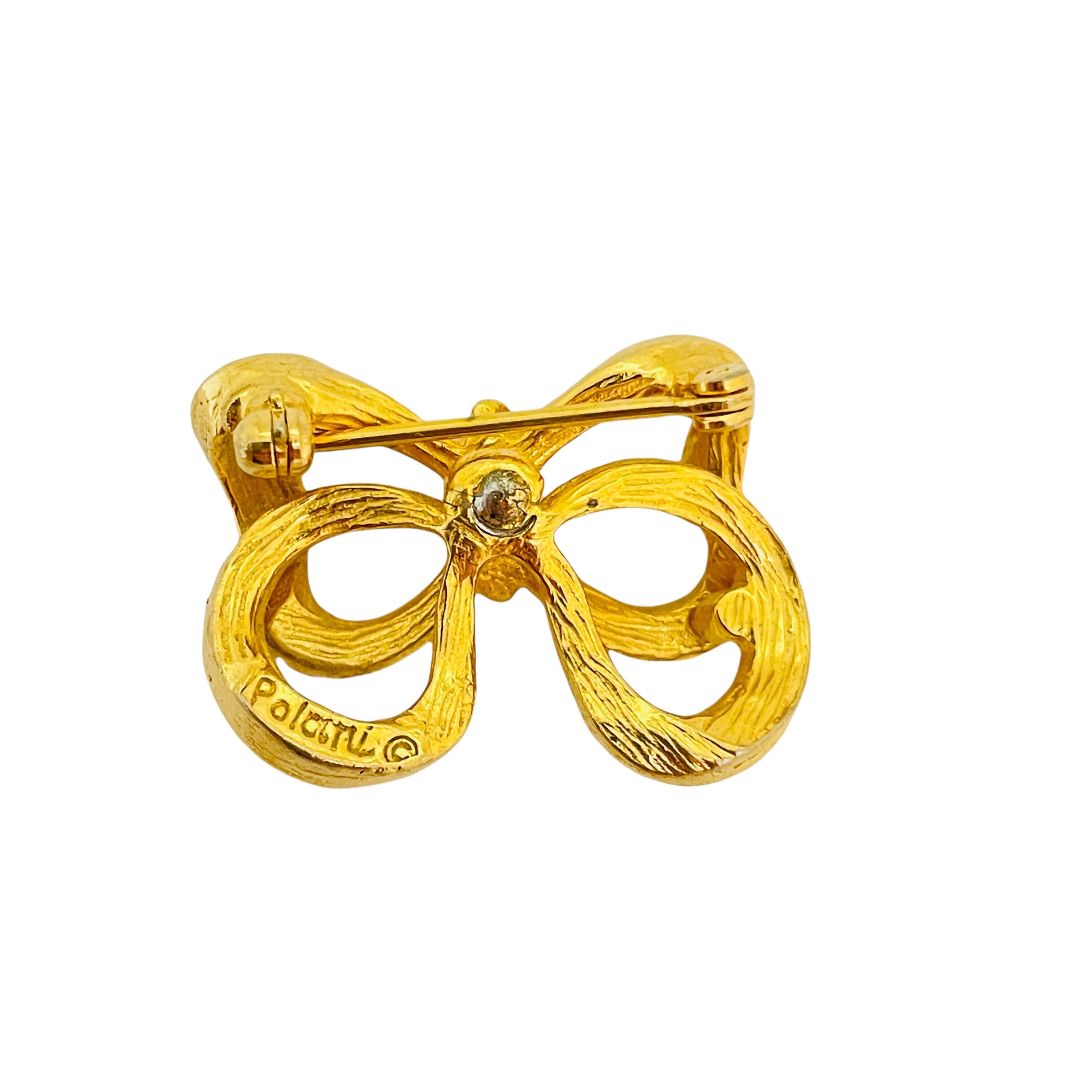 Women's Vintage POLCINI gold enamel bow designer runway brooch