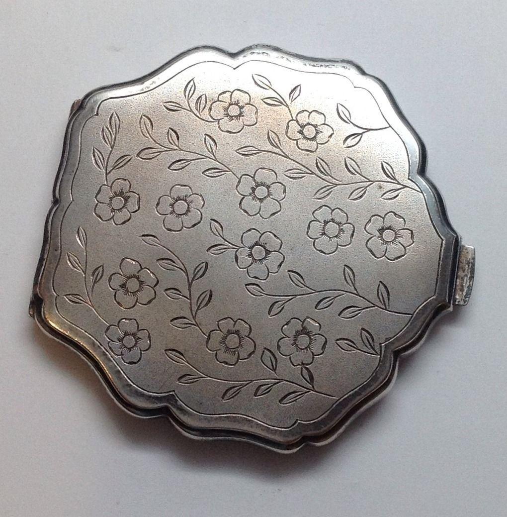 vintage silver compact mirror