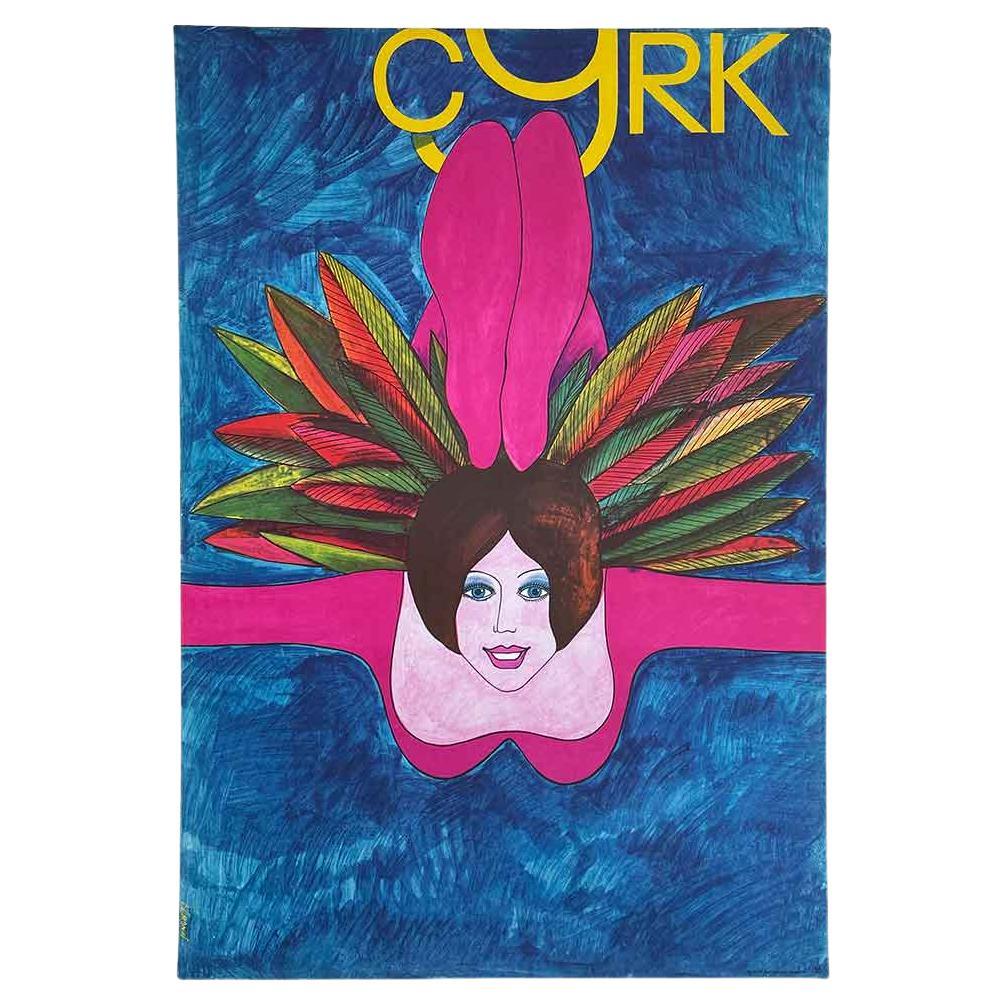 Affiche de cirque polonaise vintage de Witold Janowski, jeune fille volant au cirque, 1973 en vente