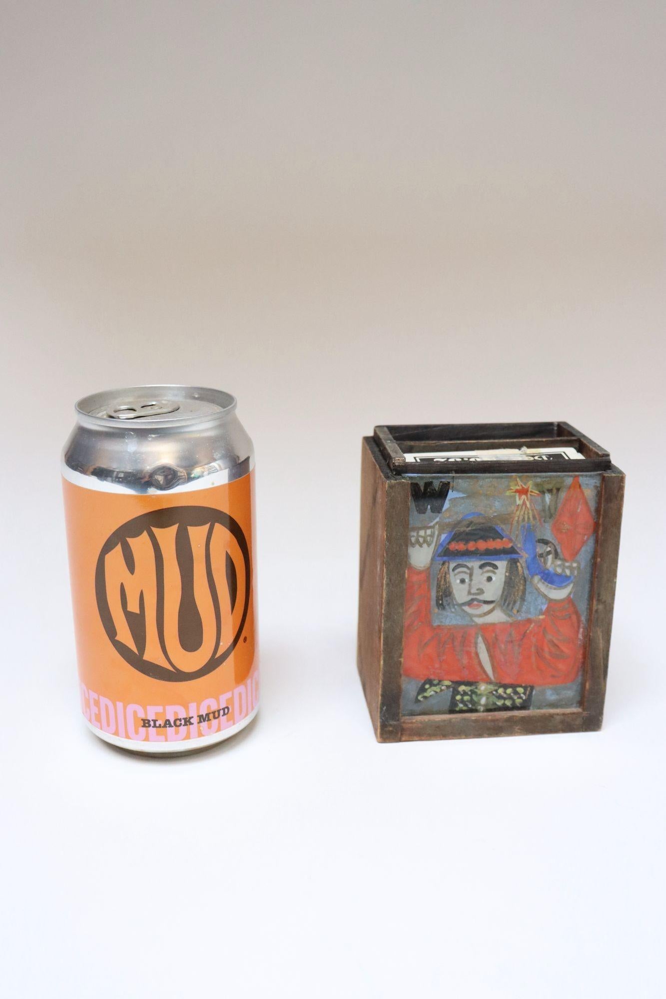 Vintage Polish Folk Art Hand-Painted Wooden Playing Card Holder by Irena Makowey For Sale 7