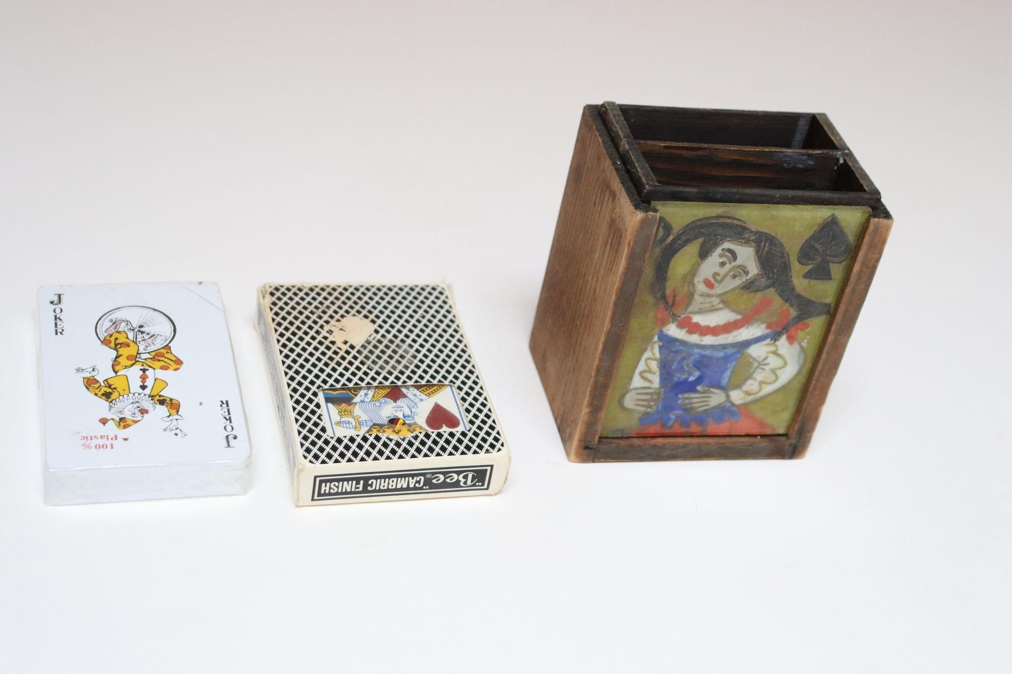 Vintage Polish Folk Art Hand-Painted Wooden Playing Card Holder by Irena Makowey For Sale 1