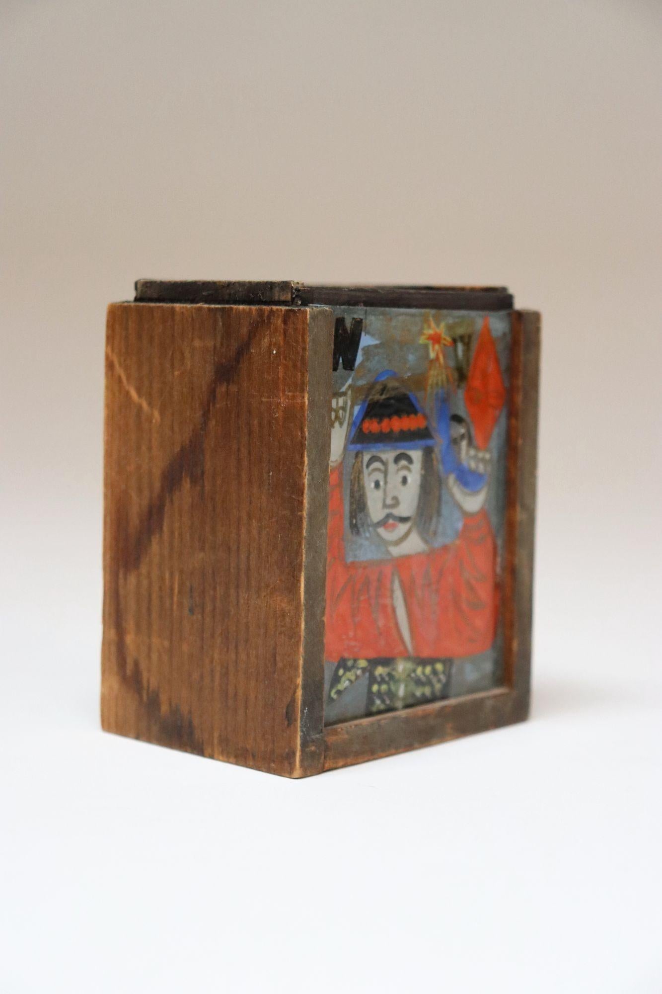 Vintage Polish Folk Art Hand-Painted Wooden Playing Card Holder by Irena Makowey For Sale 3
