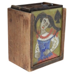 Vintage Polish Folk Art Hand-Painted Wooden Playing Card Holder by Irena Makowey
