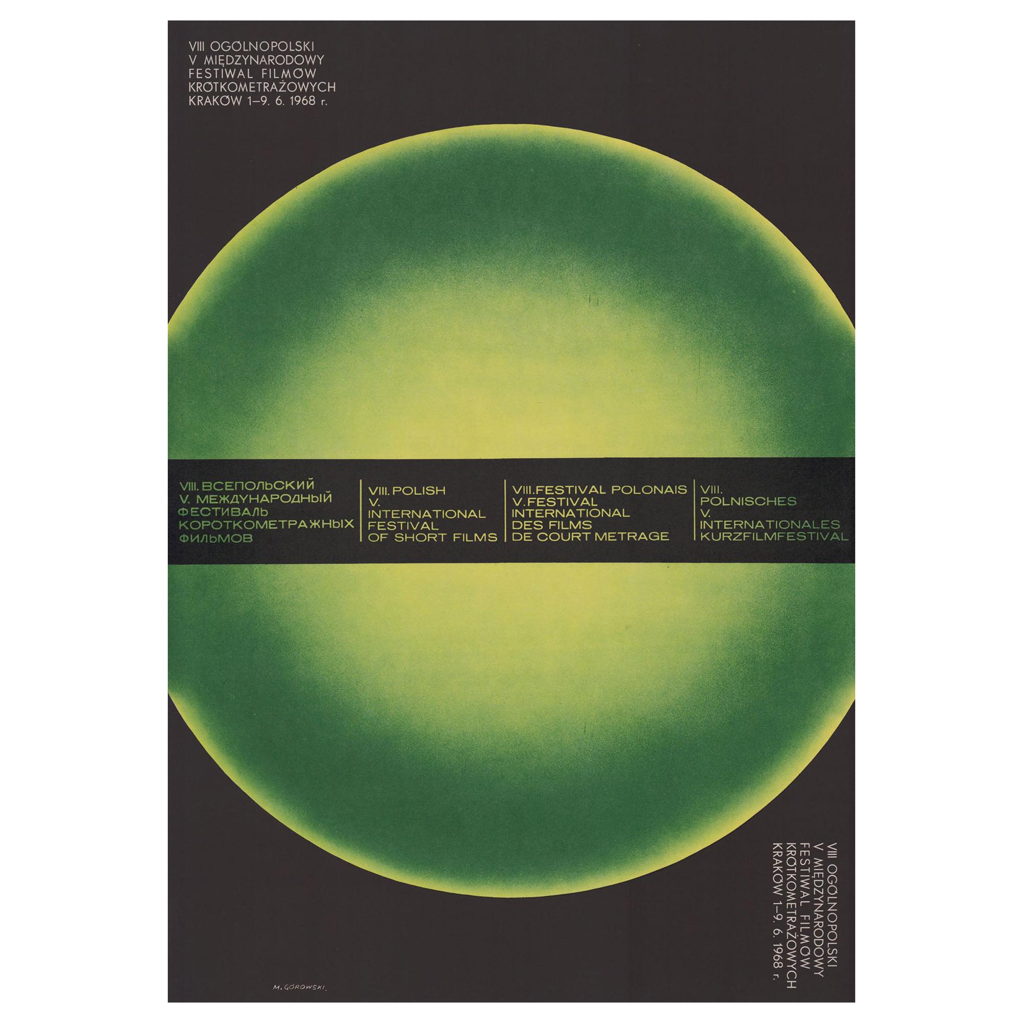 Vintage Polish International Short Film Festival Opart Poster Green For Sale