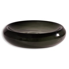 Vintage Polish Modern Smoked Glass Low Profile Decorative Sculptural Bowl