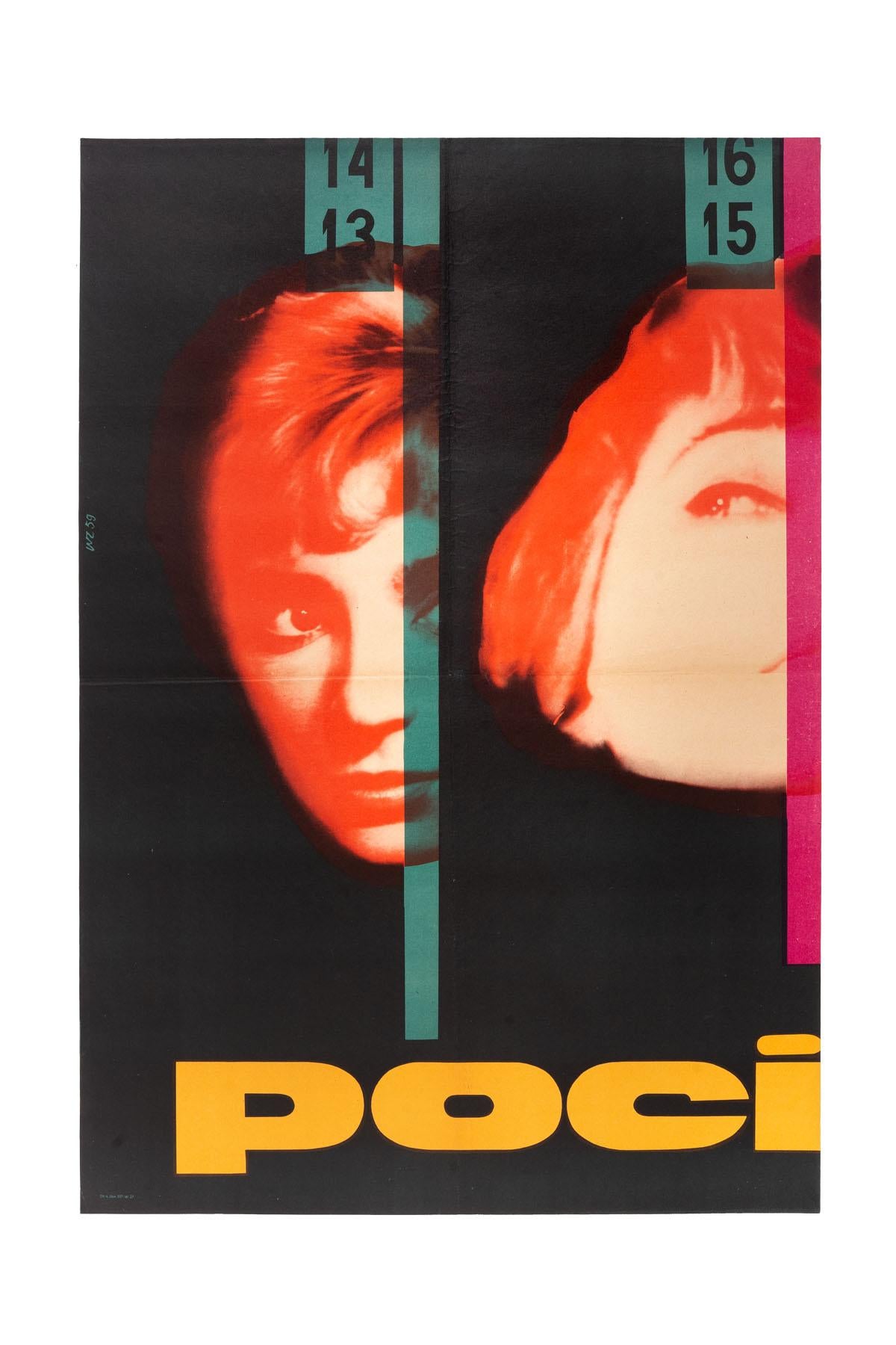 This original Polish Pociag movie poster was designed by Wojciech Zamecznik in 1959.
2-panel poster, 2 x A1 size.

Wojciech Zamecznik (1923-1967), graphic and poster artist, photographer, exhibition designer. 
Zamecznik was among the most