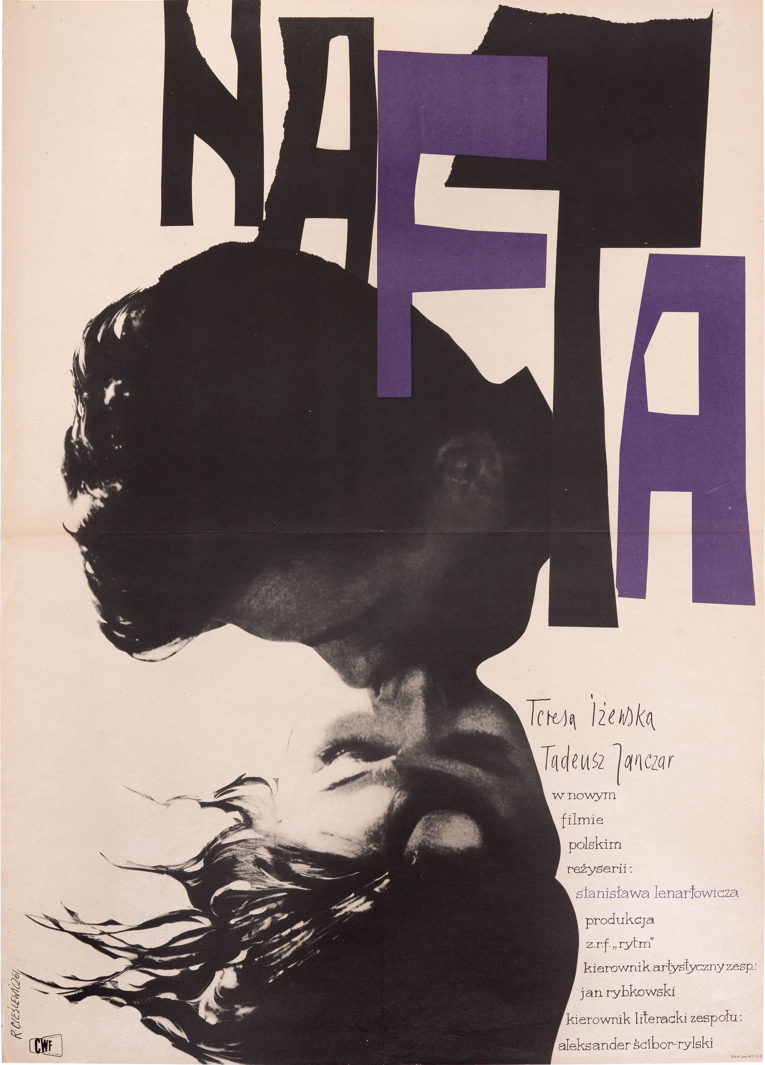 Original vintage poster for 'The Oil' movie (polish 'Nafta'), by Roman Cieslewicz, 1961.
Printed by CWF (polish film distribution office).