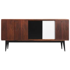 Vintage Polish "VAR B Typ 548" Sideboard with Black and White Glass, 1964