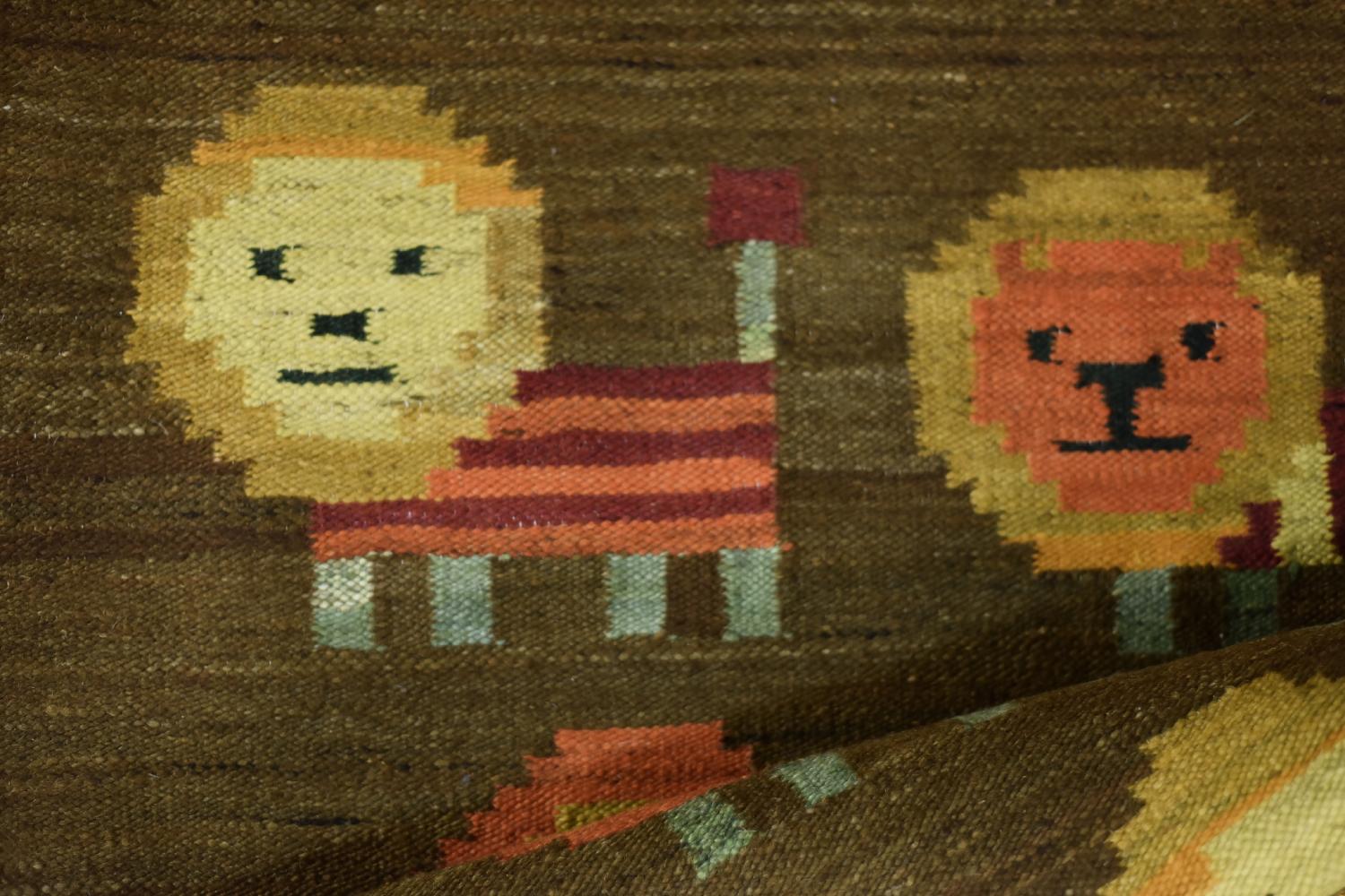 Polnischer Vintage-Wandteppich aus gewebter Wolle und Baumwolle mit Löwen von Maria Janowska, 1970er Jahre im Angebot 5