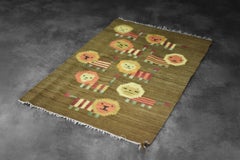 Vintage Polish Woven Wool & Cotton Tapestry Lions by Maria Janowska, 1970s