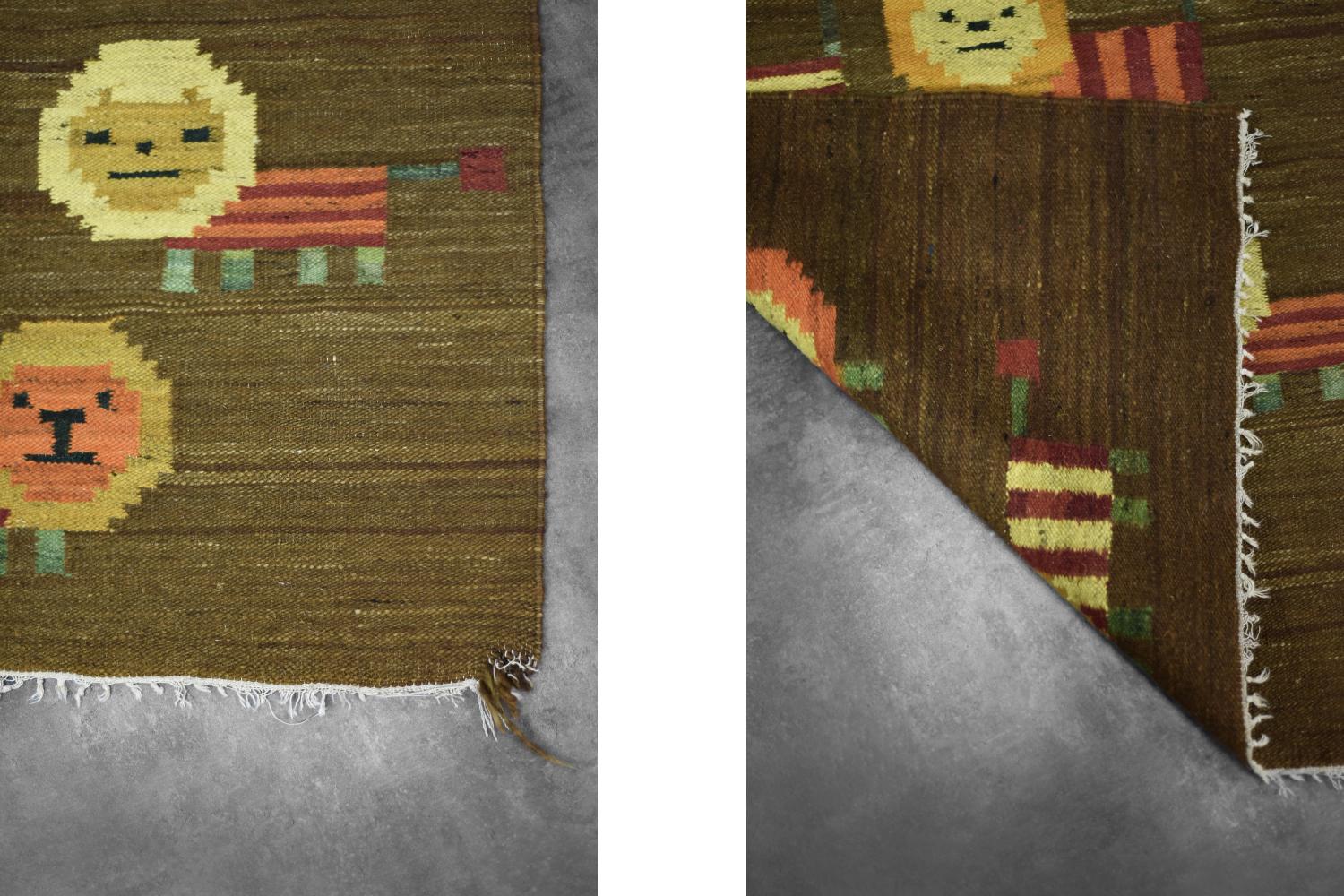 Polnischer Vintage-Wandteppich aus gewebter Wolle und Baumwolle mit Löwen von Maria Janowska, 1970er Jahre (Moderne der Mitte des Jahrhunderts) im Angebot