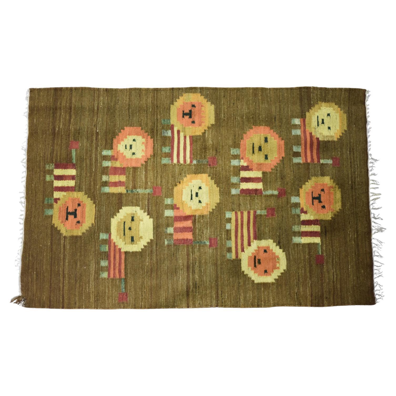Vintage Polish Woven Wool & Cotton Tapestry Lions by Maria Janowska, 1970s