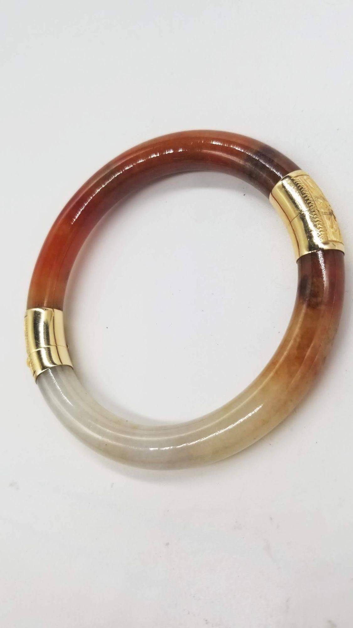 Bracelet jonc vintage monté sur charnière en or poli agate en vente 4