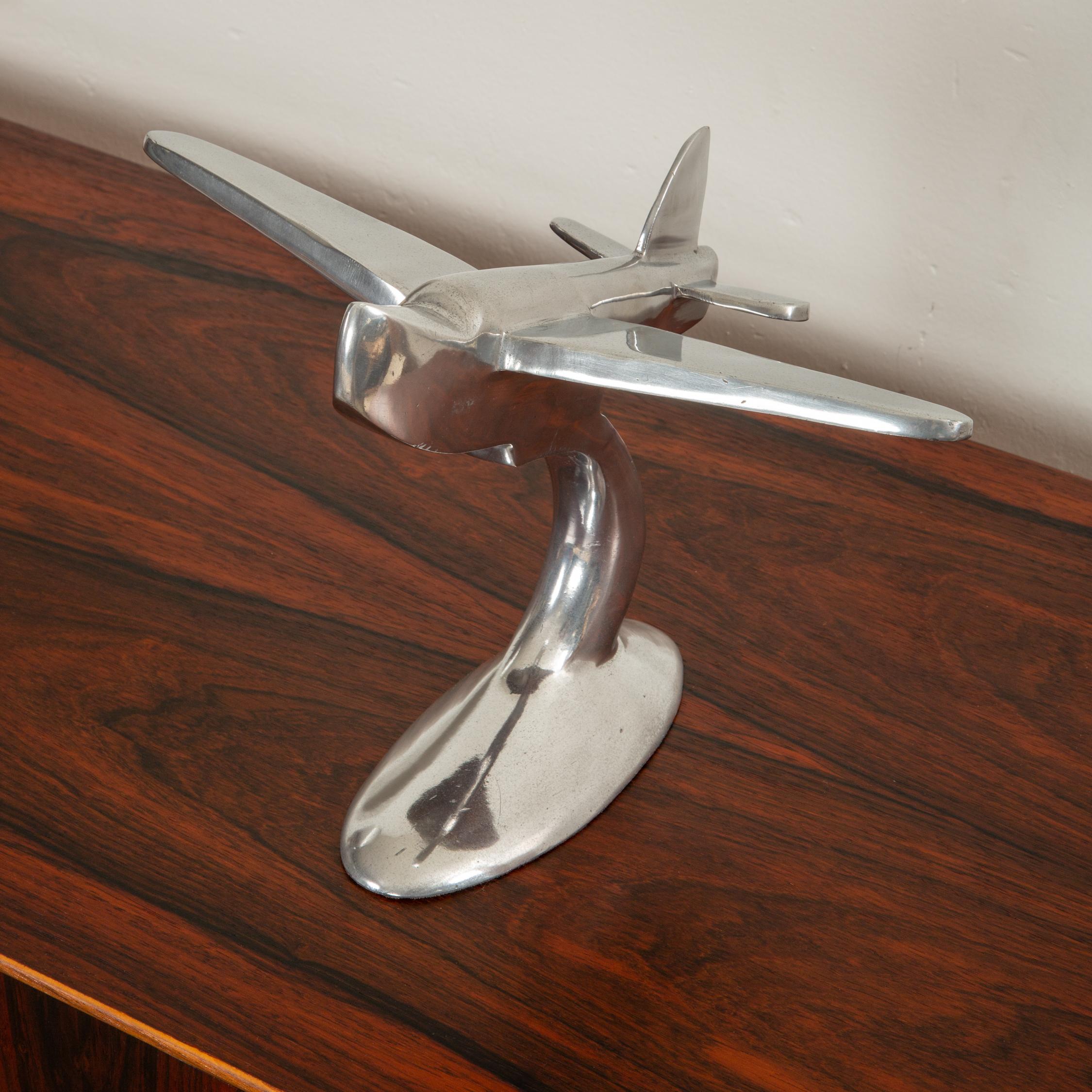 Vintage Polished Aluminium Airplane Sculpture In Excellent Condition In Los Angeles, CA