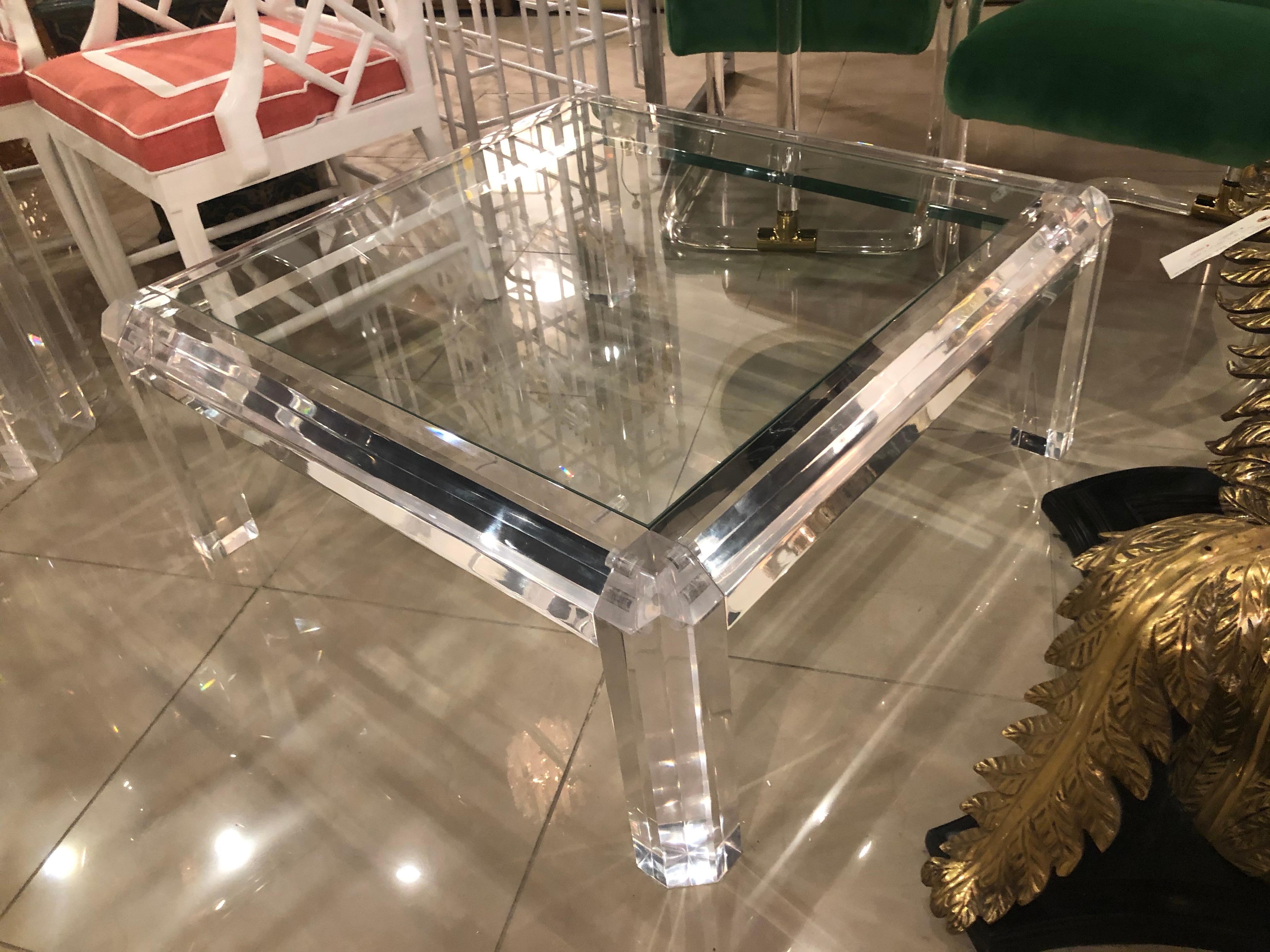 Vintage Polished Beveled Lucite Coffee Cocktail Table New Inset Glass Top 8