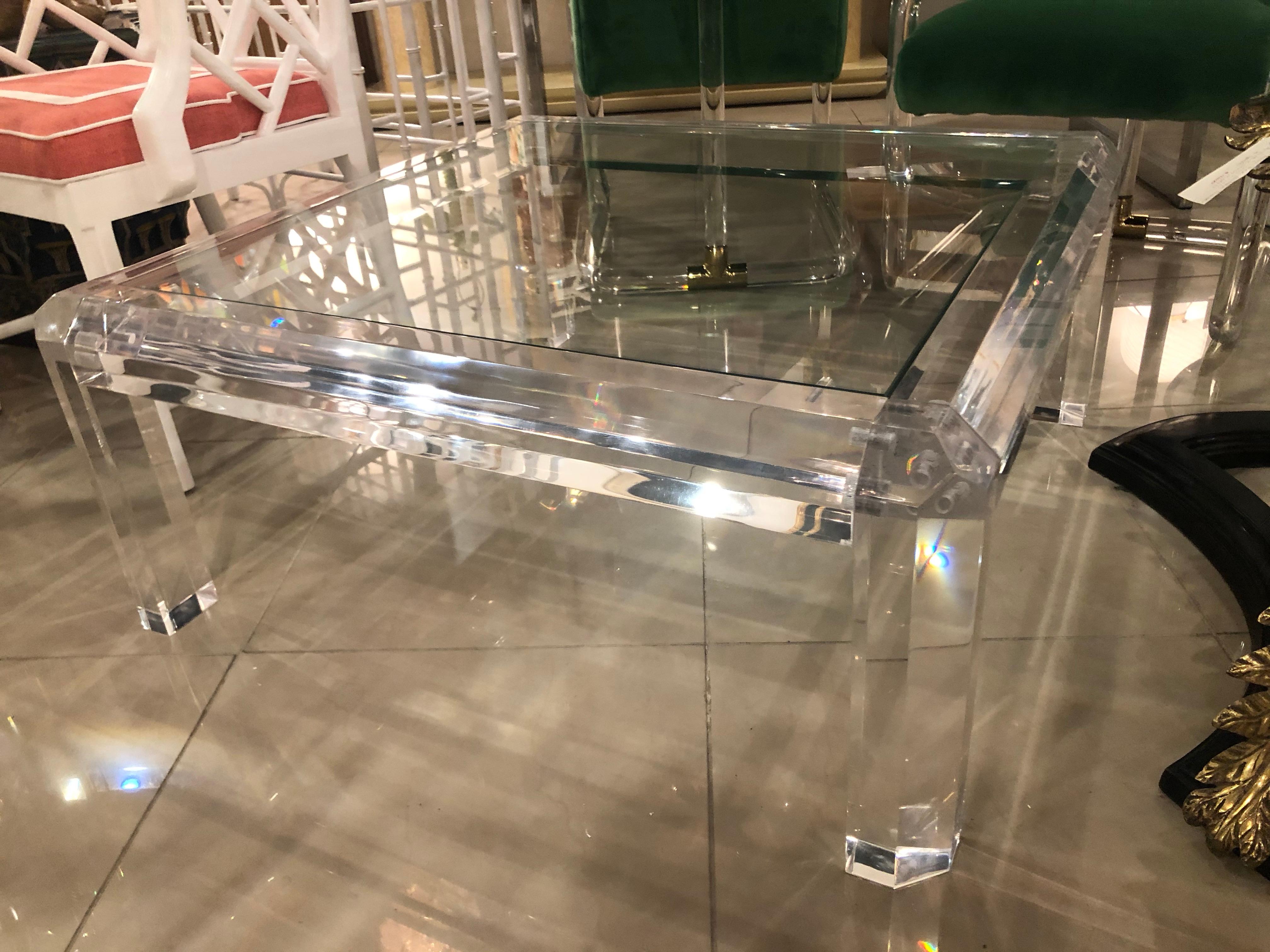 Vintage Polished Beveled Lucite Coffee Cocktail Table New Inset Glass Top 11