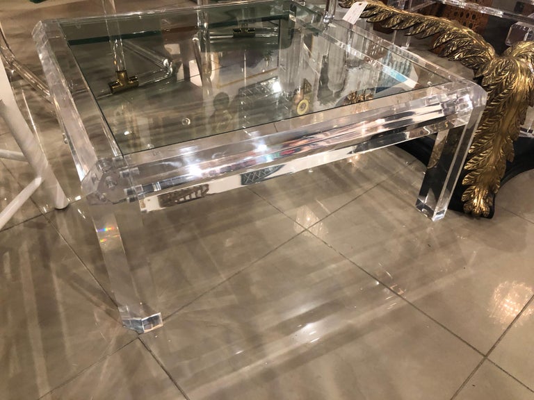 Vintage Polished Beveled Lucite Coffee Cocktail Table New Inset Glass
