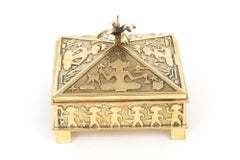 Vintage Polished Brass Buddha And Dancing Figures Two Part Box