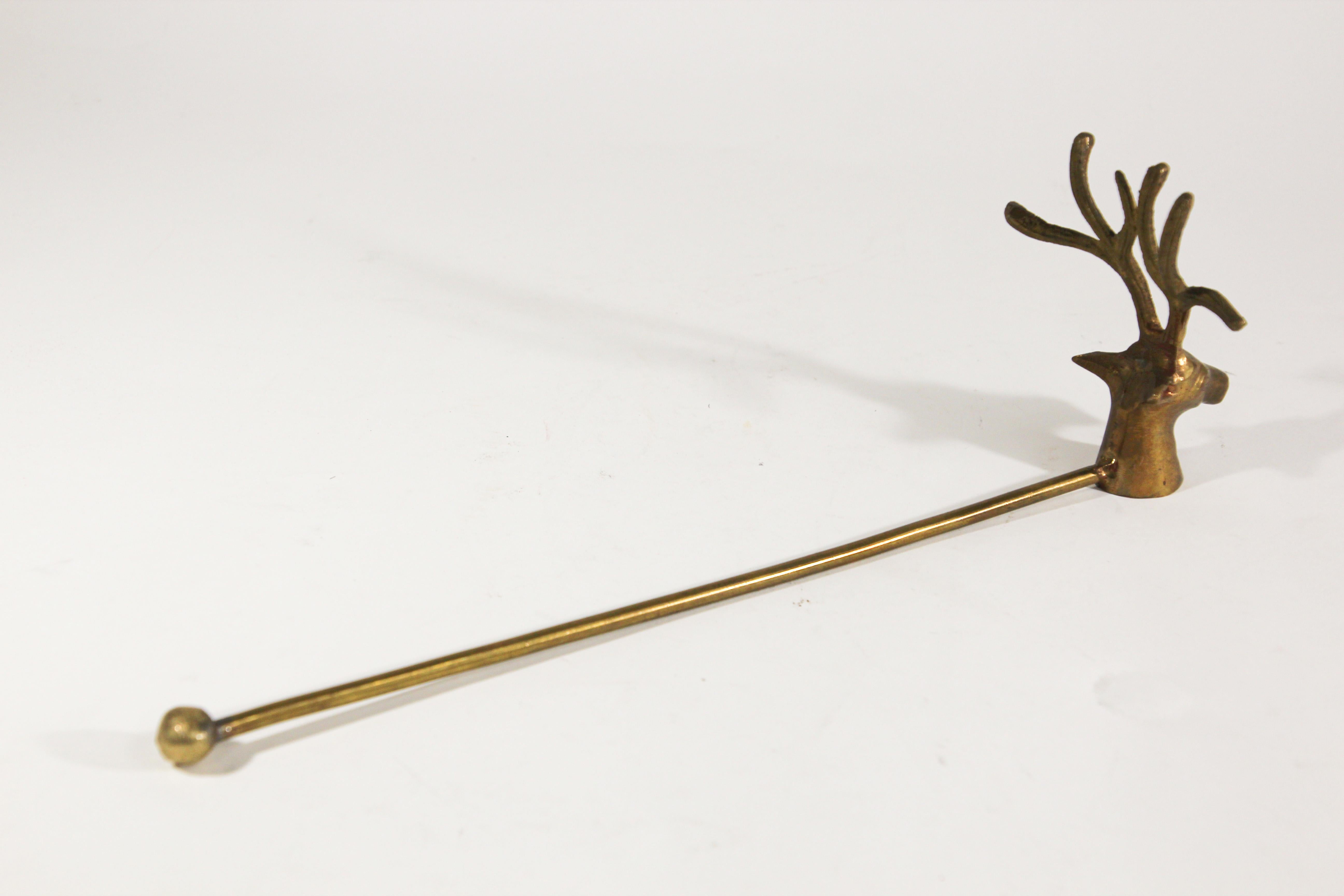 Vintage Polished Brass Candle Snuffer with Stag Head 1