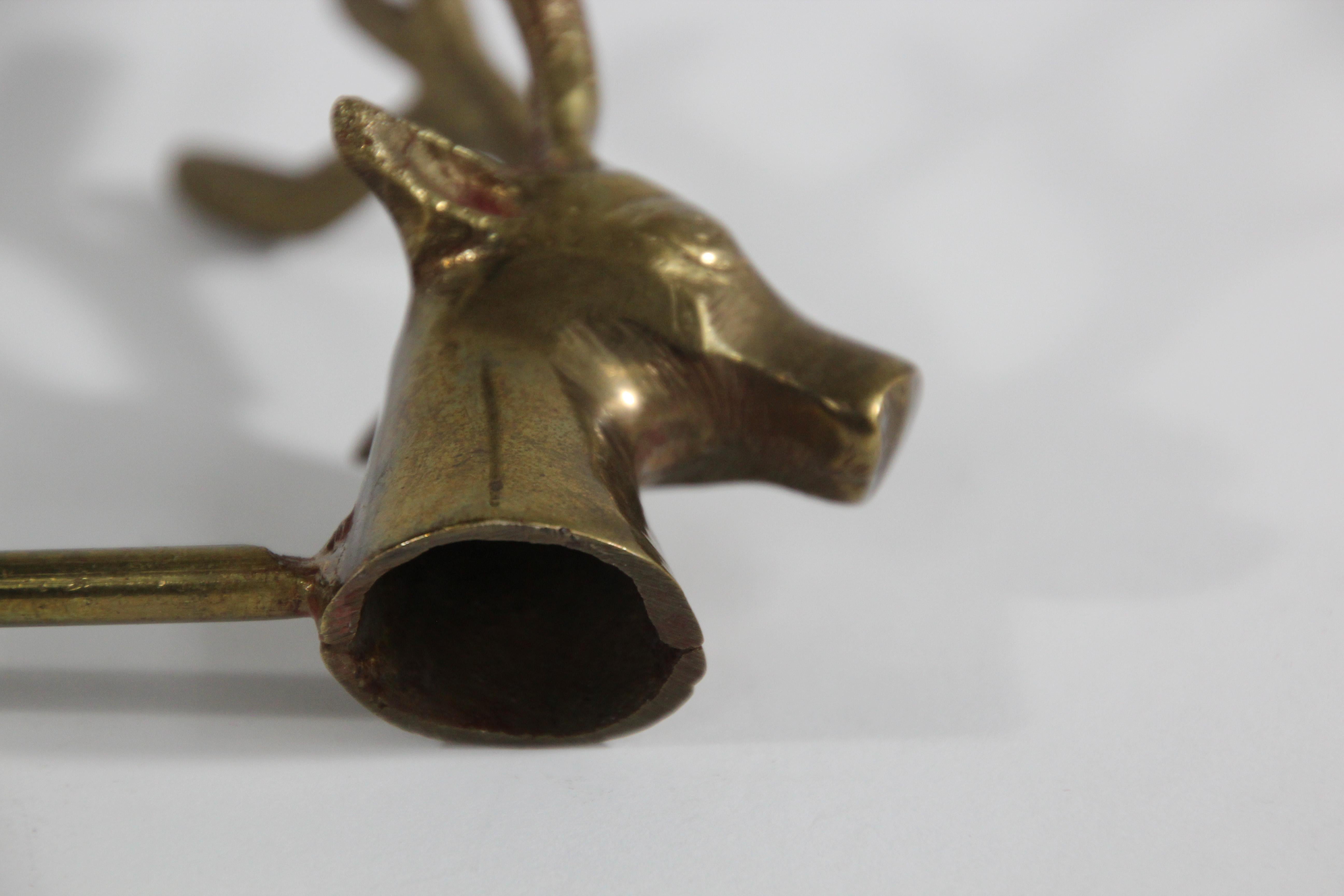 Victorian Vintage Polished Brass Candle Snuffer with Stag Head