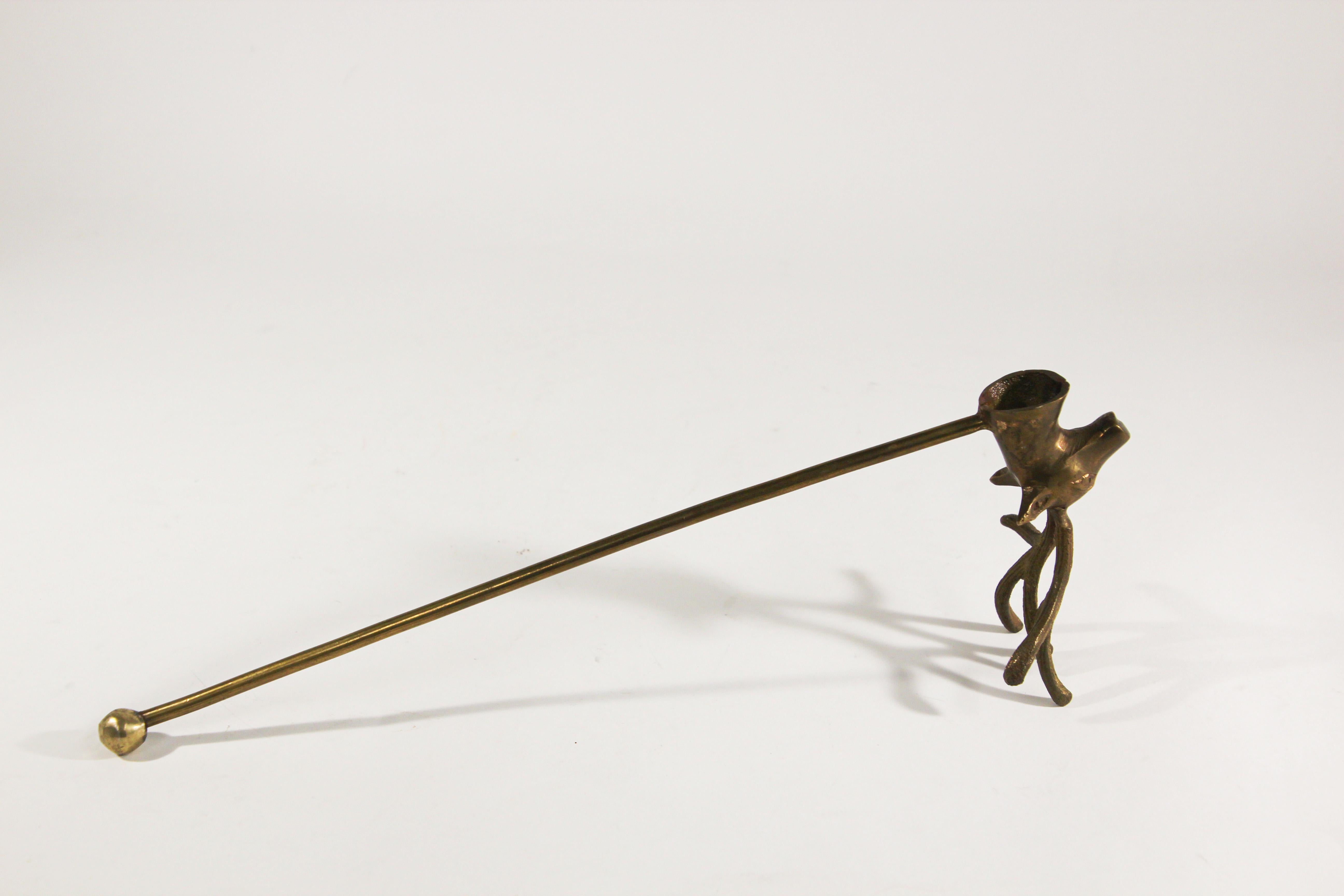 European Vintage Polished Brass Candle Snuffer with Stag Head