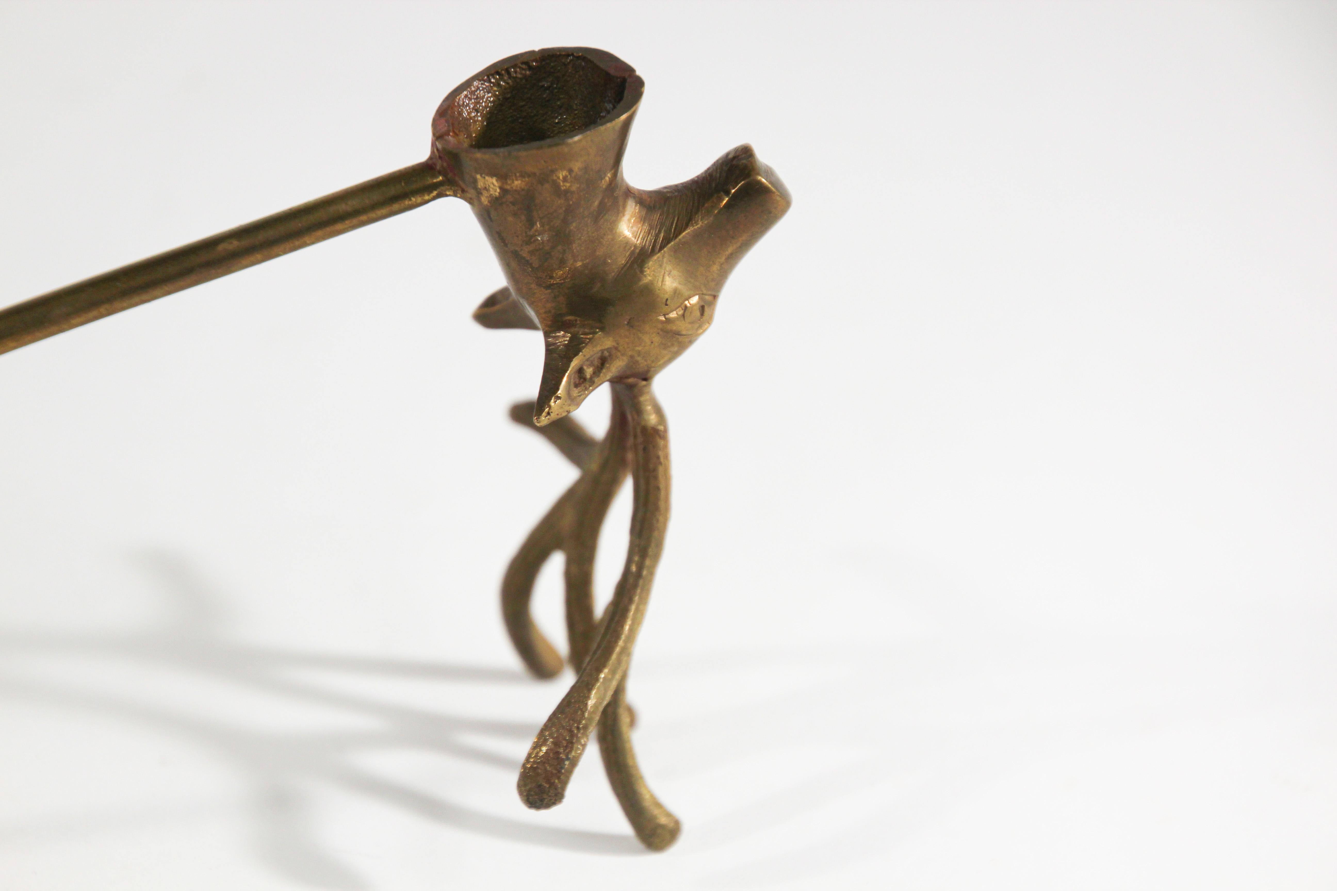 Vintage Polished Brass Candle Snuffer with Stag Head In Good Condition In North Hollywood, CA