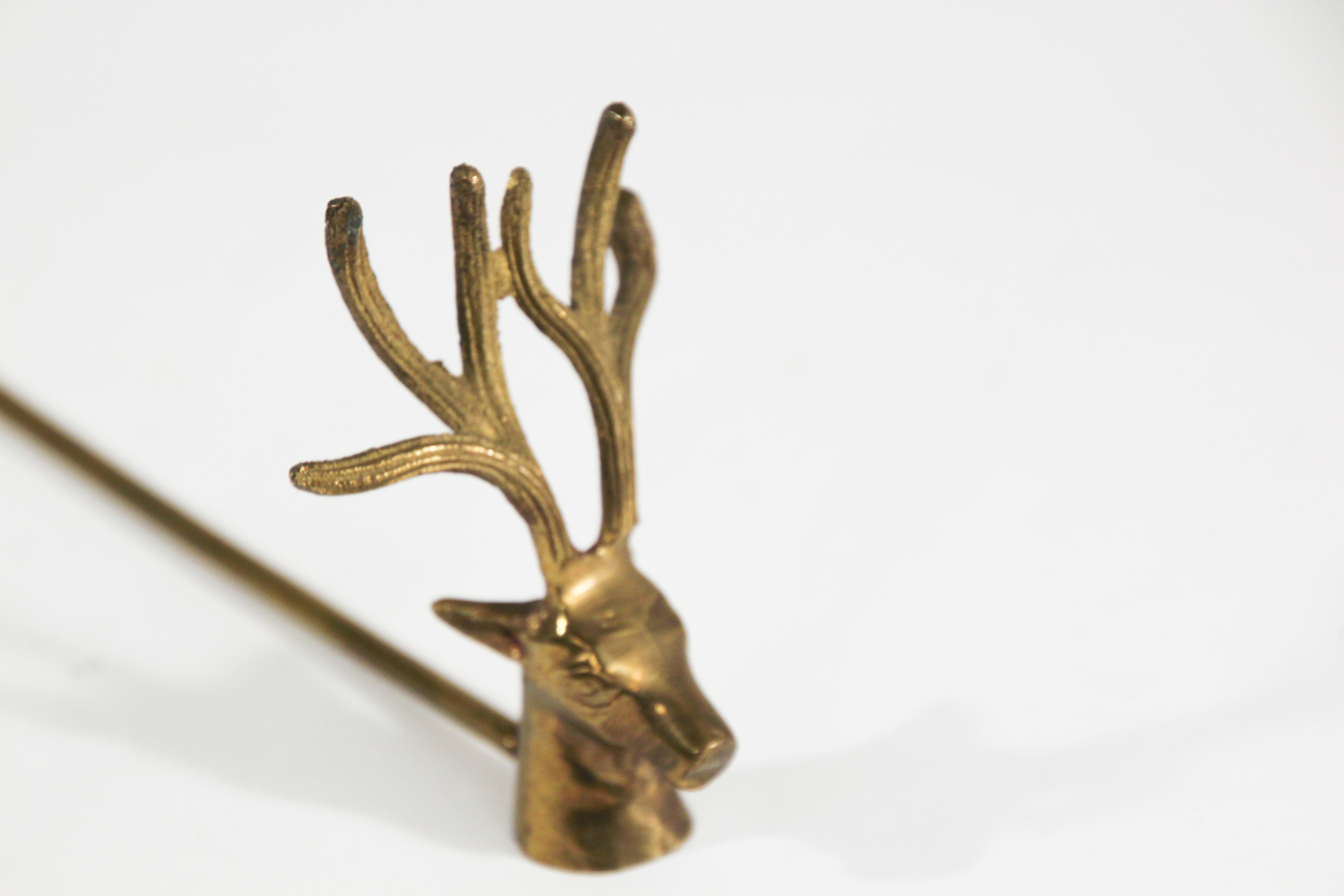 20th Century Vintage Polished Brass Candle Snuffer with Stag Head