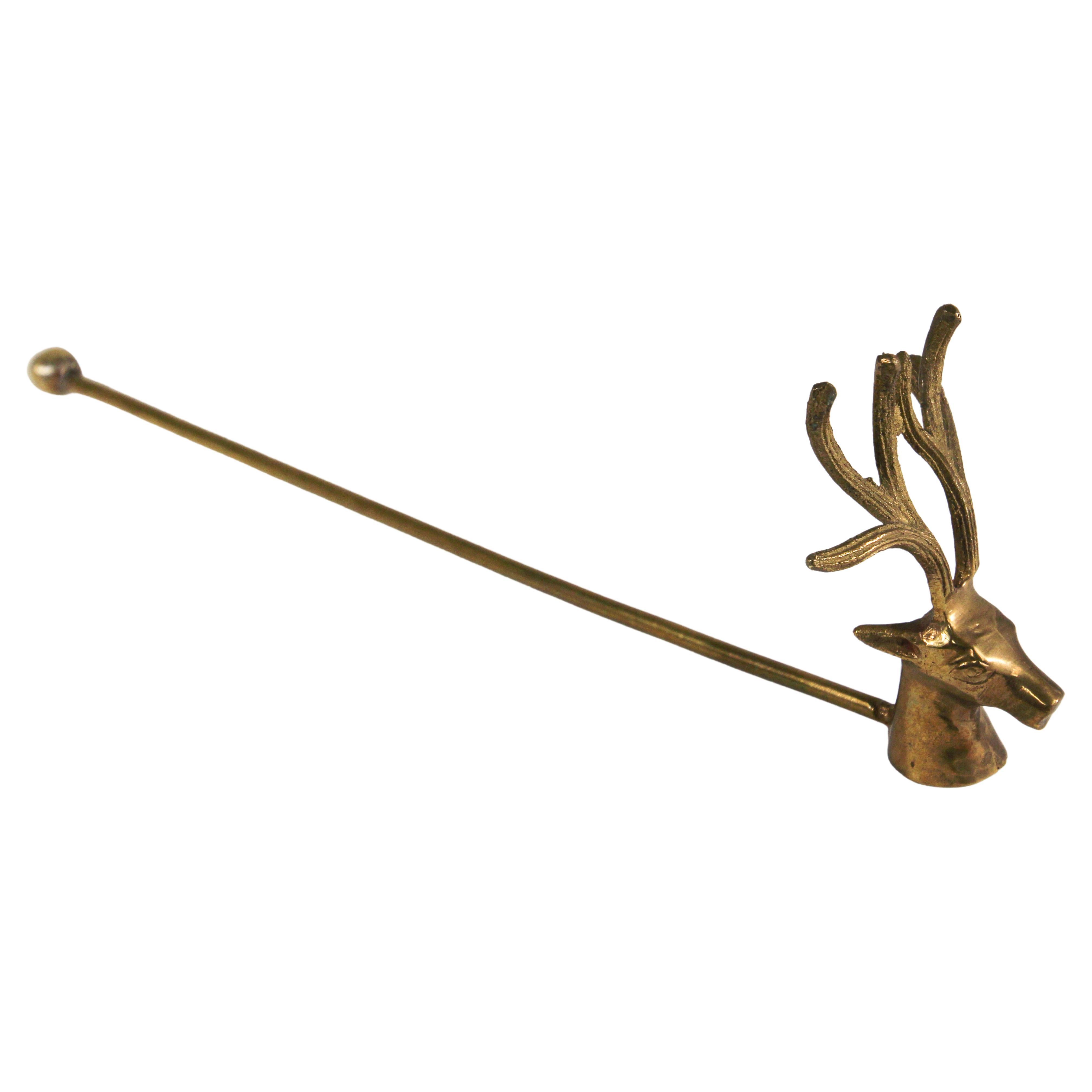 Vintage Polished Brass Candle Snuffer with Stag Head