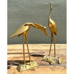 Vintage Polished Brass Cranes - Set of 2