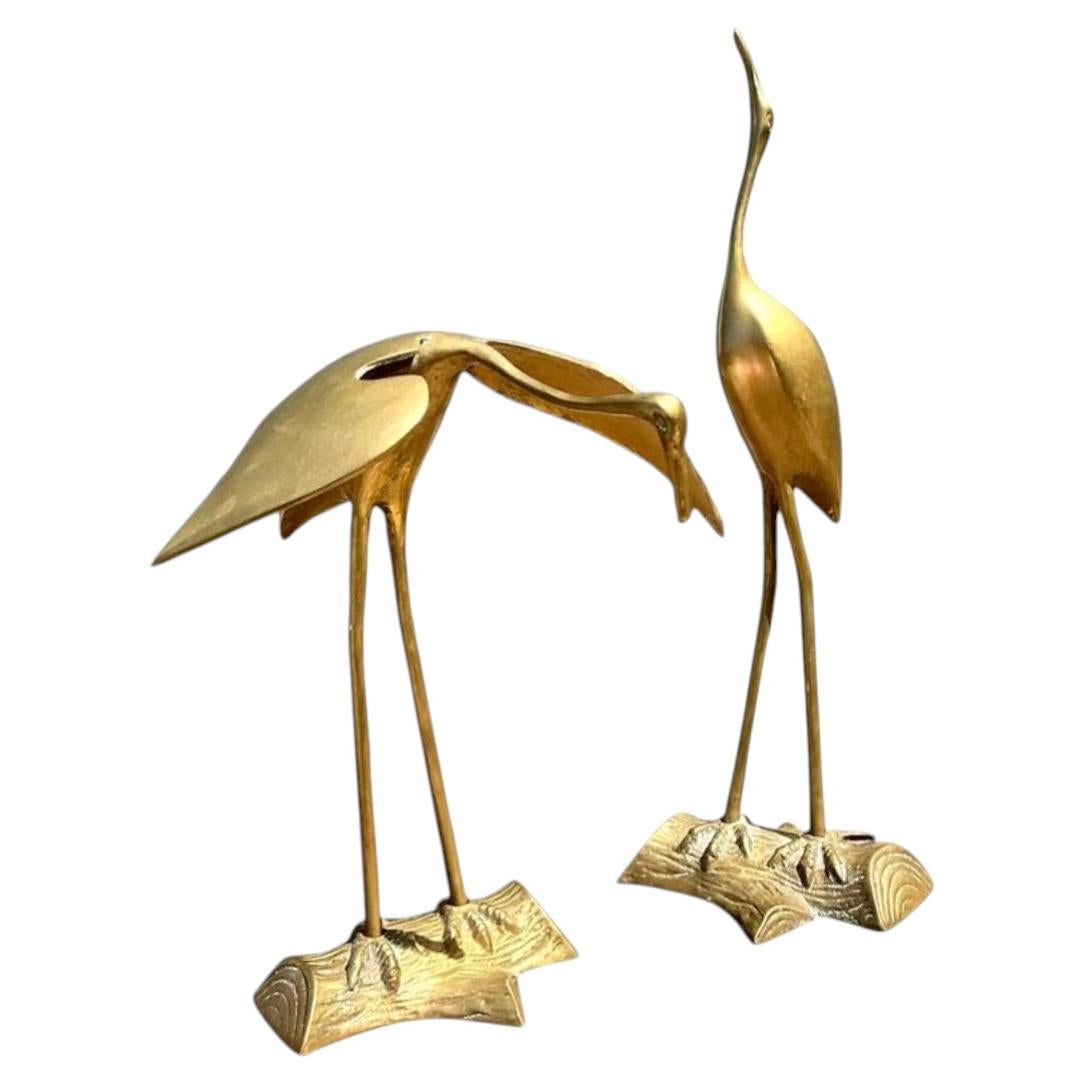 Vintage Polished Brass Cranes - Set of 2