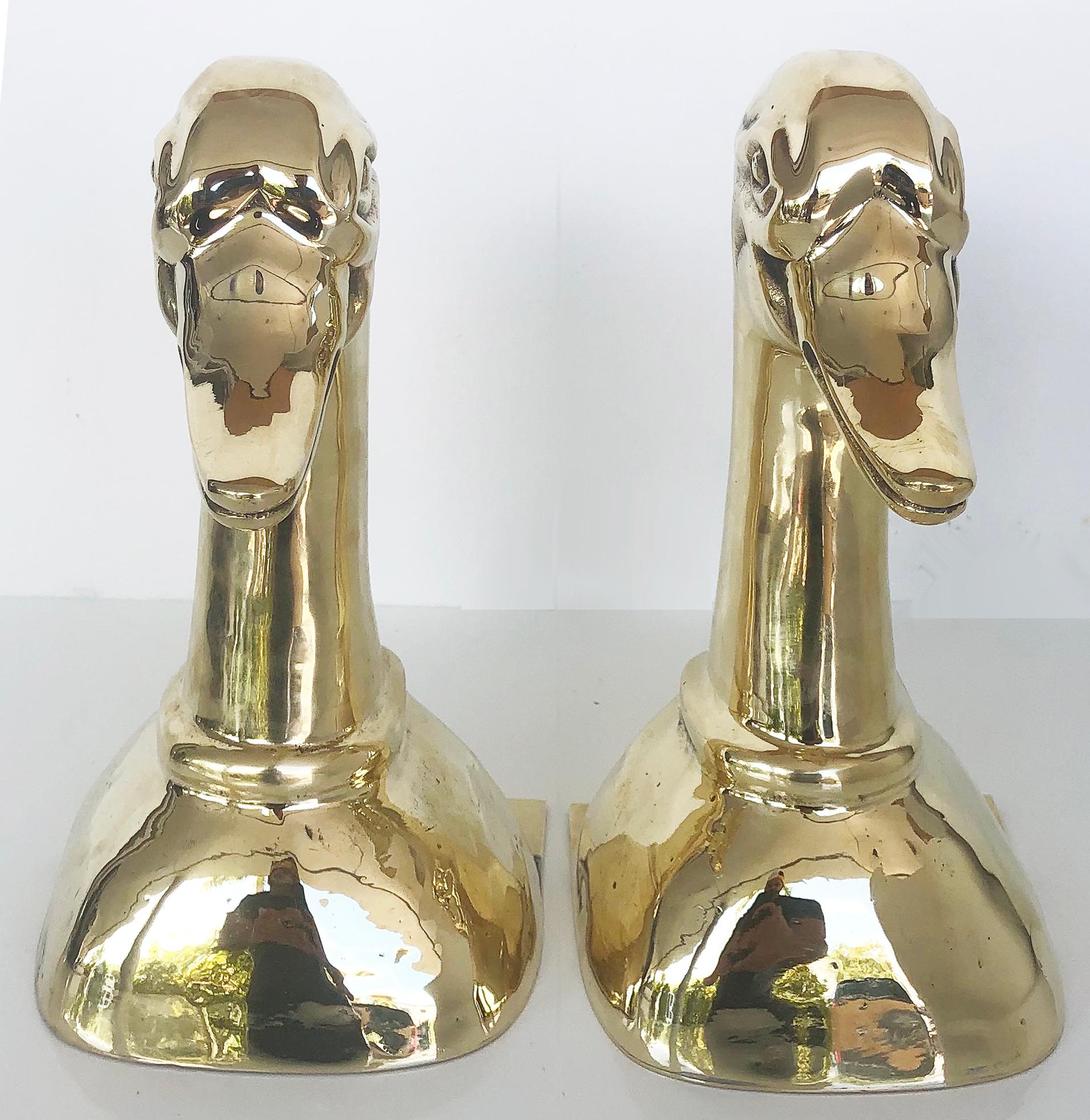 American Vintage Polished Brass Duck Head Bookends, Pair For Sale